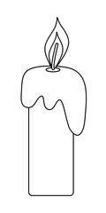 Candle with melting wax, doodle style vector outline for coloring book
