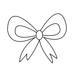 Doodle style gift bow, flat vector outline for coloring book