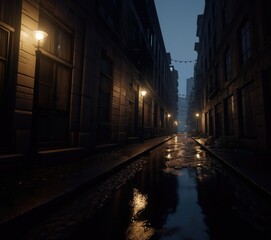 Fototapeta na wymiar Unreal Engine: Navigating the Dark Mode Streets in High-Quality 3D Graphics