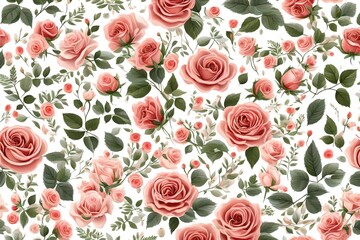 rose flowers and leaves on white background