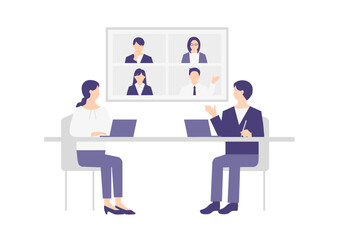 オンラインで会議をする人々のイメージイラスト