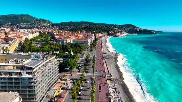 Aerial view of Nice, Nice, the capital of the Alpes-Maritimes department on the French Riviera, France