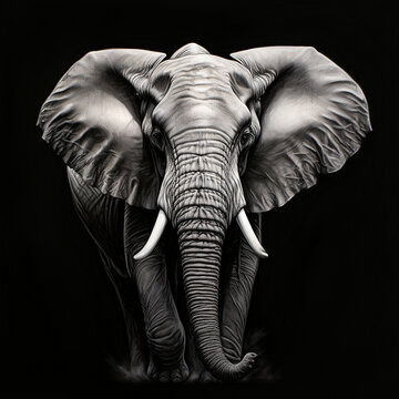 elephant sketch on a black background