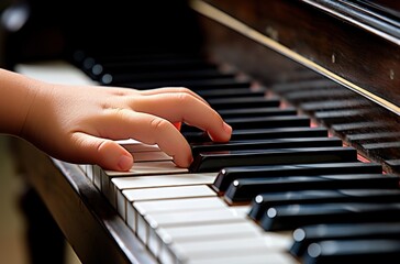 Obraz premium Child's hands playing the piano. Generative AI