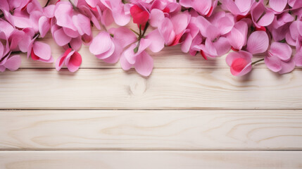 Cyclamen on Wooden Background, Beautiful Flowers,  Winter Floral, Copy Space. Generative AI