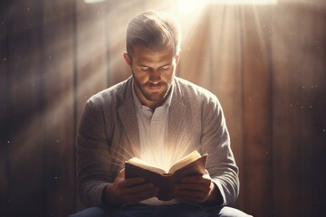 Man reading the Holy Bible, concept of faith. Generative AI - obrazy, fototapety, plakaty
