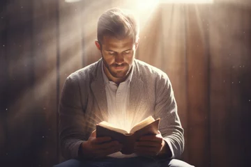 Foto op Plexiglas Man reading the Holy Bible, concept of faith. Generative AI © Deivison