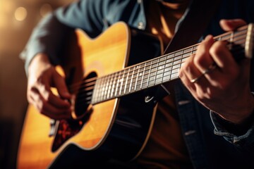Fototapeta na wymiar Person playing acoustic guitar. Generative AI