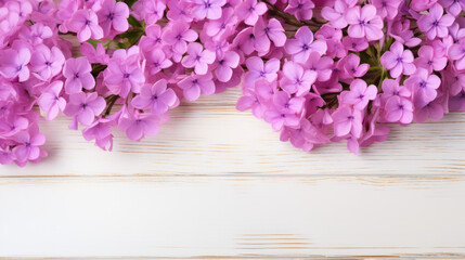 Fall Phlox (Phlox paniculata) on Wooden Background, Beautiful Flowers, Autumn Floral, Copy Space. Generative AI