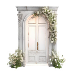 Fototapeta na wymiar Wedding arch with garlands of flowers, transparent background, cut out