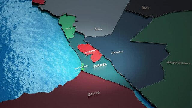 Israel - Infograf&iacute;a estilizada de mapa politico y pa&iacute;ses vecinos. High quality 4k footage