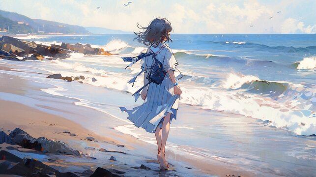 ［AI生成画像］砂浜に佇む少女5