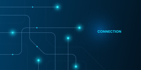 Geometric Circuit connect lines and dots, Network technology and Connection concept. Simple technology graphic background. Vector Illustration.