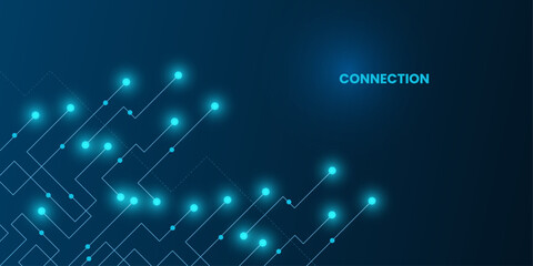 Geometric Circuit connect lines and dots, Network technology and Connection concept. Simple technology graphic background. Vector Illustration. - obrazy, fototapety, plakaty