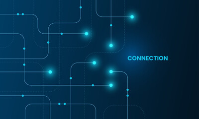 Geometric Circuit connect lines and dots, Network technology and Connection concept. Simple technology graphic background. Vector Illustration.