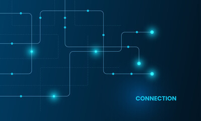 Geometric Circuit connect lines and dots, Network technology and Connection concept. Simple technology graphic background. Vector Illustration.