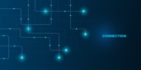 Geometric Circuit connect lines and dots, Network technology and Connection concept. Simple technology graphic background. Vector Illustration.