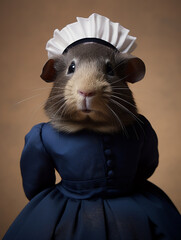 An Anthropomorphic Guinea Pig Dressed Up as a French Maid - obrazy, fototapety, plakaty
