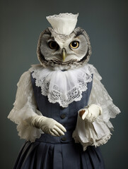 An Anthropomorphic Owl Dressed Up as a French Maid