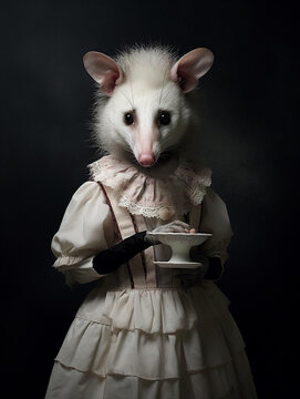 An Anthropomorphic Opossum Dressed Up as a French Maid
