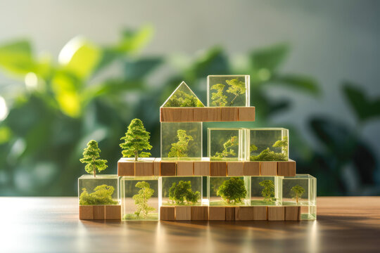 Environmental, social, and corporate governance concept, ESG, building blocks, promoting sustainable business practices and responsible investing, green technology