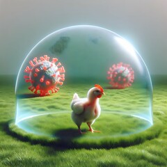 Illuminated Protection: Chickens and Chicken House Under a Dome of Light - Emphasizing Immunity, Disease Prevention, and Vaccination