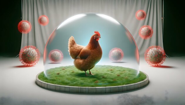 Illuminated Protection: Chickens and Chicken House Under a Dome of Light - Emphasizing Immunity, Disease Prevention, and Vaccination