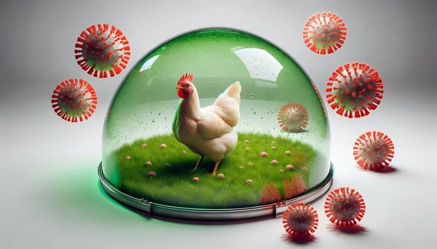 Shielded by Light A Dome-Covered Chicken House Representing Immune Strength, Vaccination Efficacy, and Pathogen Defense