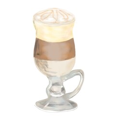 A glass of coffee latte, cozy hand drawn clipart