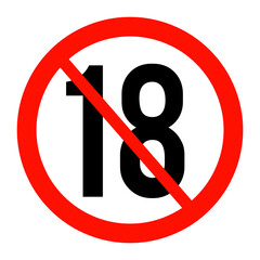 Eighteen years old not allowed sign icon, forbidden eighteen years old sign , age limit sign  - obrazy, fototapety, plakaty
