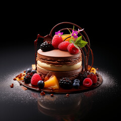 Opulent Affair: A Lavish Mousse-Filled Cake, Embellished with Handcrafted Decorations and Drip Glaze for a Luxe Touch