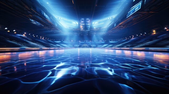 Ice hockey arena illuminated blue neon light