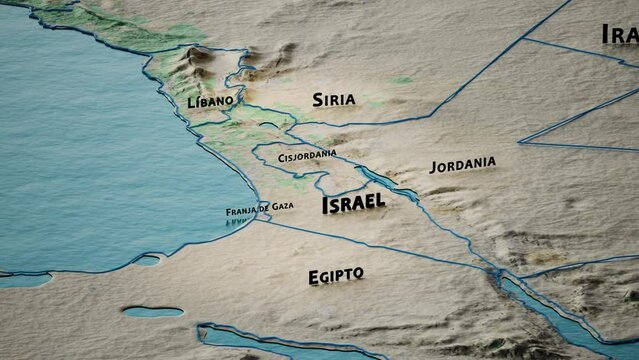 Israel - Infografía estilizada de mapa político y países vecinos. High quality 4k footage