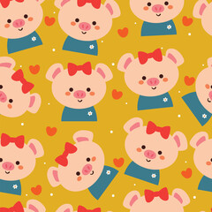 seamless pattern cartoon pig. cute animal wallpaper for textile, gift wrap paper