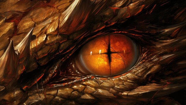 an eye of a dragon with golden eyes