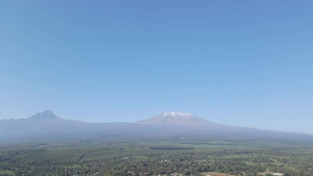 Scenic panorama of highers peak in Africa Mount Kilimanjaro, Tanzania, aerial view