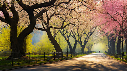 Beautiful Park Landscape with Cherry Trees