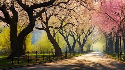 Light filtering roller blinds Central Park Beautiful Park Landscape with Cherry Trees