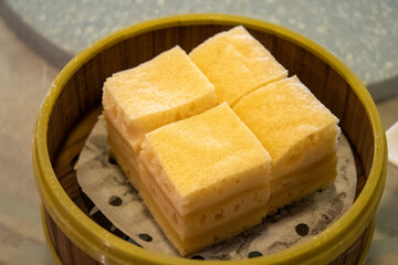 Ma Lai Gao also known as Malay cake served at dim sum restaurant - obrazy, fototapety, plakaty