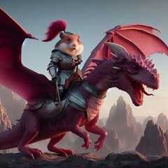 knight hamster riding chimera magenta  dragon - obrazy, fototapety, plakaty