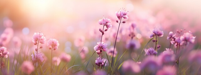 ピンクの花が咲き乱れる幻想的な花畑