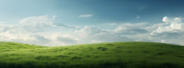 朝日に照らされた芝生の丘