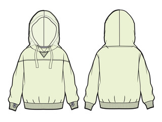 Girl anorak jacket front and back view flat drawing vector illustration mockup template