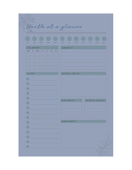 Month goal Planner. (Winter)  Minimalist planner template set. Vector illustration.	