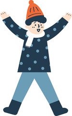 A boy is jumping in the winter