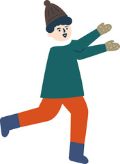 A boy is holding something in the winter