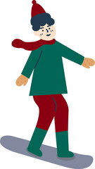 A boy is skiing in the ski resort