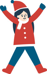 A girl is jumping in the winter