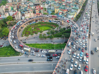 Aerial view of Vinh Tuy bridge with a traffic intersection.