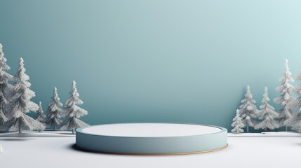 Christmas winter podium background  for product display with cylinder in center